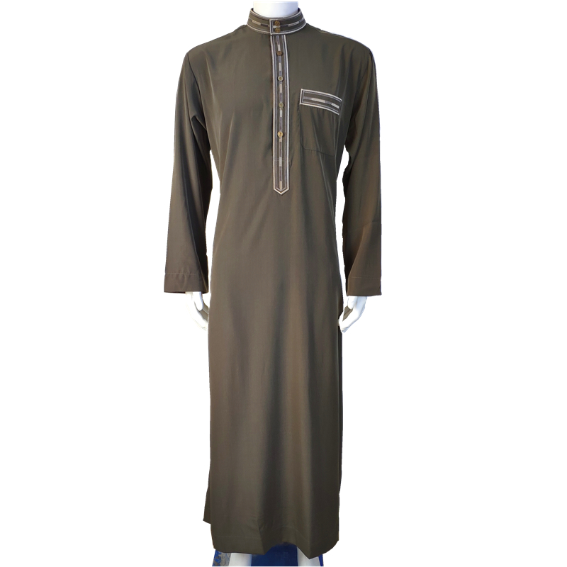 Factory direct sell men's Arab thobe long sleeves muslim thawb embroidery robe Daffah brand islamic clothing